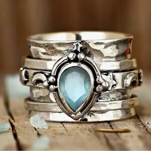🩵 NEW Artisan Silver Teardrop Gemstone Ring 🩵